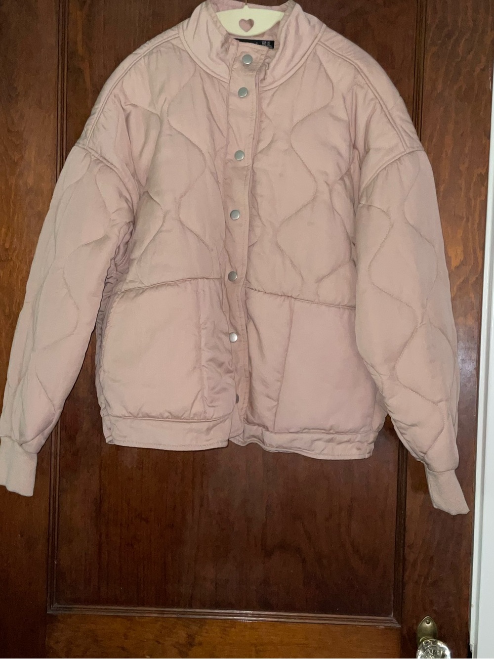 Black Tape_ Pale Pink Quilted Snap-Front Puffer Jacket